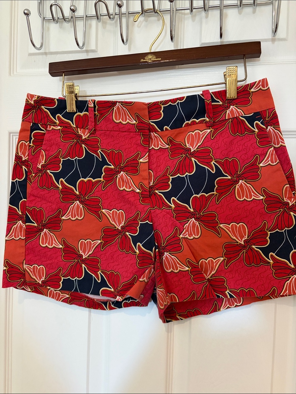 Ann Taylor Factory Red and Black Floral Print Bermuda Shorts